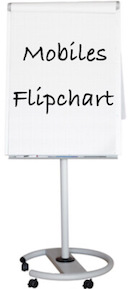 Ein rollbares Flipchart mit der Aufschrift mobiles Flipchart